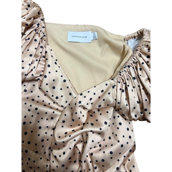 Significant Other Dress Womens 2 Nyssa Polka Dot Mini Wrap Beige Black Ruffle - Picture 7 of 7